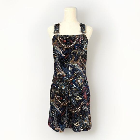 Fishbowl Corduroy Overall Dress M Blue Paisley Abstract Y2K Preppy Artsy Grunge - Picture 1 of 11